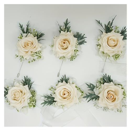 YGLEEULI 1/6 STÜCKE Rose Hochzeit Handgelenk Corsage Und Boutonniere Set for Braut Brautjungfer Mann Bräutigam Rose Hochzeit Blumen Zubehör für Tanzparty(6PCS Set) von YGLEEULI