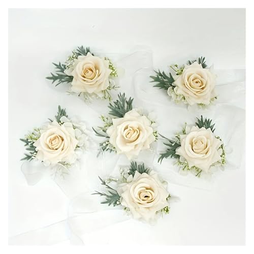 YGLEEULI 1/6 STÜCKE Rose Hochzeit Handgelenk Corsage Und Boutonniere Set for Braut Brautjungfer Mann Bräutigam Rose Hochzeit Blumen Zubehör für Tanzparty(6PCS Wrist Corsage) von YGLEEULI