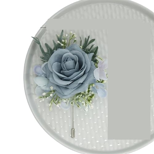 YGLEEULI 1/6 stücke Rose Hochzeit Handgelenk Corsage Und Boutonniere for Braut Brautjungfer Mann Bräutigam Blaue Rose Hochzeit Blumen Zubehör Prom Anzug für Tanzparty(1PCS Boutonniere) von YGLEEULI