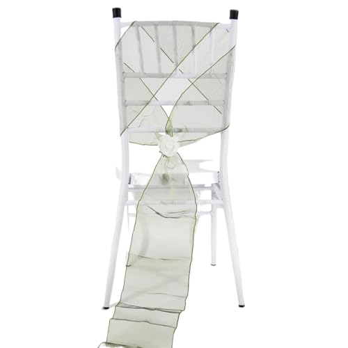 YGLEEULI 10/50/100 stücke Hochzeit Sheer Ribbon Organza Stuhl Schärpen Gürtel Knoten Stuhl Abdeckung Bogen Bänder Krawatten Ehe Payty Stühle Dekoration für Hochzeit(Olive Green,100pcs) von YGLEEULI