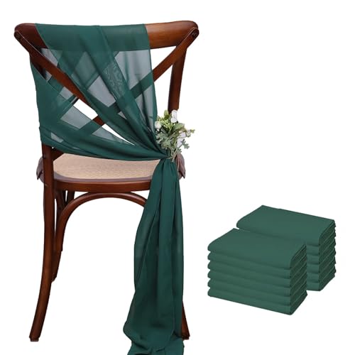 YGLEEULI 12 Stück 17 x 275 cm Chiffon-Stuhlschärpen for Hochzeiten, Stuhlhussen, Band, Hochzeit, Party, Gang, Stuhldekoration für Hochzeit(Dark Green) von YGLEEULI