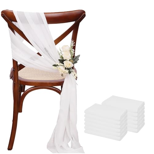 YGLEEULI 12 Stück 17 x 275 cm Chiffon-Stuhlschärpen for Hochzeiten, Stuhlhussen, Band, Hochzeit, Party, Gang, Stuhldekoration für Hochzeit(White A) von YGLEEULI