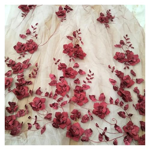 YGLEEULI 14 Farben Handgemachter Blumenperlen-Kleider-Spitzenstoff 3D-Spitzenstoff 130cm Breite Verkauft Bulk Stock(Color 9) von YGLEEULI