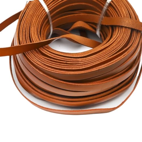YGLEEULI 2 Meter Echtleder Kordel Streifen Flachseil Schnur DIY Vintage Armband Halskette Geflochten Handwerk Schmuckherstellung 10x2mm für DIY(Light Brown) von YGLEEULI
