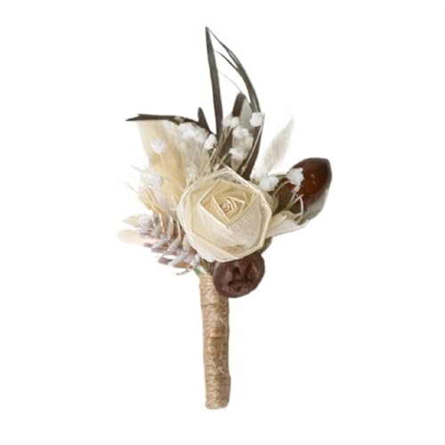 YGLEEULI 2 Stücke Trockenblumenbroschen Männer Hochzeit Corsage Bankett Party Bräutigam Anzug Kleid Rose Brustnadel Accessoire Liebe für Tanzparty(B) von YGLEEULI