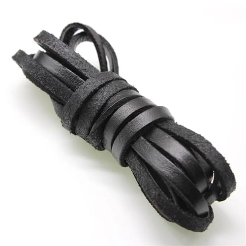 YGLEEULI 2m schwarzes echtes Lederband, rund, flach, Lederseil, passend for Halsketten, Armbänder, DIY Schmuckherstellung für DIY(Flat 8x2mm) von YGLEEULI
