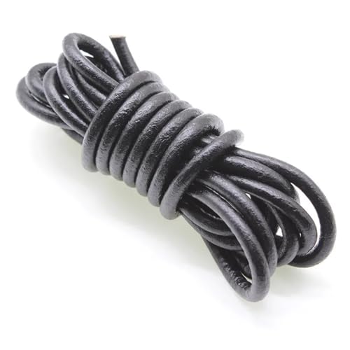 YGLEEULI 2m schwarzes echtes Lederband, rund, flach, Lederseil, passend for Halsketten, Armbänder, DIY Schmuckherstellung für DIY(Round 5mm) von YGLEEULI