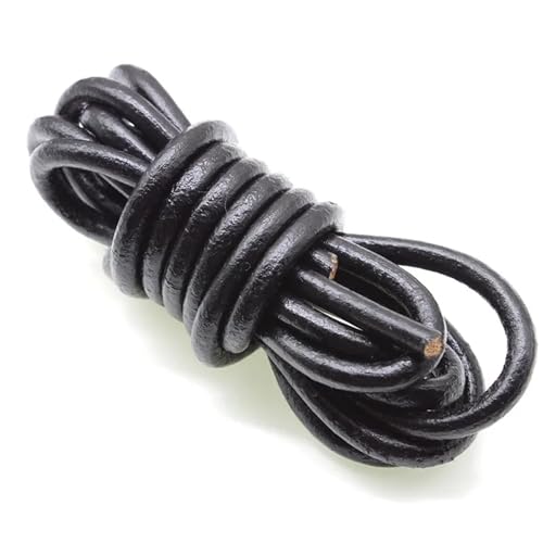 YGLEEULI 2m schwarzes echtes Lederband, rund, flach, Lederseil, passend for Halsketten, Armbänder, DIY Schmuckherstellung für DIY(Round 7mm) von YGLEEULI