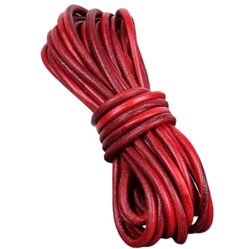 YGLEEULI 2meter Rot Retro Lederband Flach/Rund Leder Schnur String Seil DIY Armband Machen für DIY(Round 4mm) von YGLEEULI