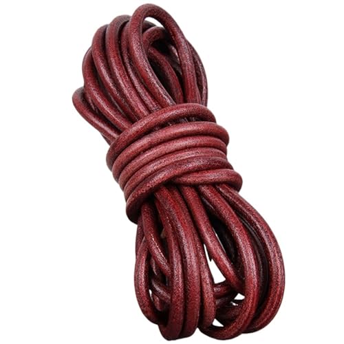 YGLEEULI 2meter Rot Retro Lederband Flach/Rund Leder Schnur String Seil DIY Armband Machen für DIY(Round 5mm) von YGLEEULI