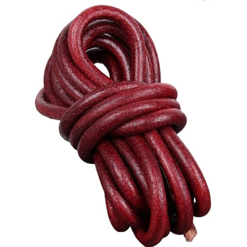 YGLEEULI 2meter Rot Retro Lederband Flach/Rund Leder Schnur String Seil DIY Armband Machen für DIY(Round 8mm) von YGLEEULI