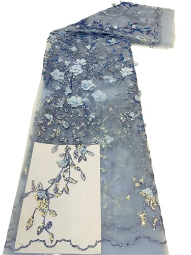 YGLEEULI 3D Blumenkleber Pailletten Spitzenstoff Pailletten Perlen Spitzenstoff mit Hochzeit Nähen 5 Yards(Color 5) von YGLEEULI