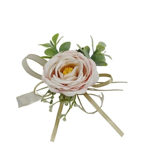 YGLEEULI Ansteckblume aus Seide mit Rosen for Damen, for Hochzeitsnadeln, Bunte Blumen, Brautjungfern, Hochzeitsaccessoires, Ansteckblume und Ansteckblume-Set für Tanzparty(Pink Boutonniere) von YGLEEULI