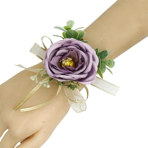 YGLEEULI Ansteckblume aus Seide mit Rosen for Damen, for Hochzeitsnadeln, Bunte Blumen, Brautjungfern, Hochzeitsaccessoires, Ansteckblume und Ansteckblume-Set für Tanzparty(Purple Corsage) von YGLEEULI