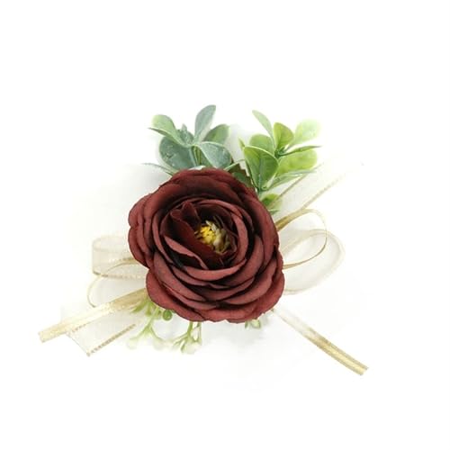 YGLEEULI Ansteckblume aus Seide mit Rosen for Damen, for Hochzeitsnadeln, Bunte Blumen, Brautjungfern, Hochzeitsaccessoires, Ansteckblume und Ansteckblume-Set für Tanzparty(Red Boutonniere) von YGLEEULI