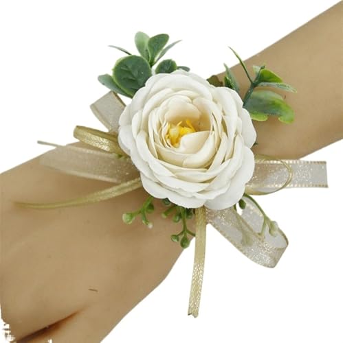 YGLEEULI Ansteckblume aus Seide mit Rosen for Damen, for Hochzeitsnadeln, Bunte Blumen, Brautjungfern, Hochzeitsaccessoires, Ansteckblume und Ansteckblume-Set für Tanzparty(White Corsage) von YGLEEULI