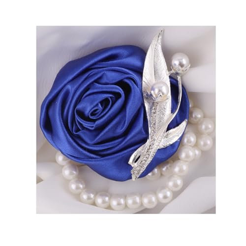 YGLEEULI Blaue Rose Hochzeit Handgelenk Corsage und Boutonniere, Brosche, Braut und Bräutigam Kleidungszubehör for Hochzeit künstliche Blume für Tanzparty(1Pcs Wrist Corsage) von YGLEEULI
