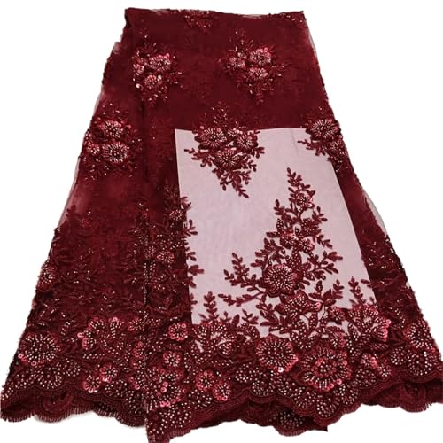 YGLEEULI Blauer handgefertigter Perlen-Spitzenstoff mit Pailletten for Partys(Color3,2 Yards) von YGLEEULI