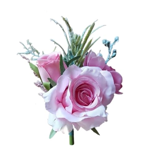 YGLEEULI Boutonnieres Blumen Künstliche weiße Rosen Seide Elfenbein Corsage Knopfloch Bräutigam Männer Boutonniere for Männer Hochzeitsaccessoires für Tanzparty(C) von YGLEEULI