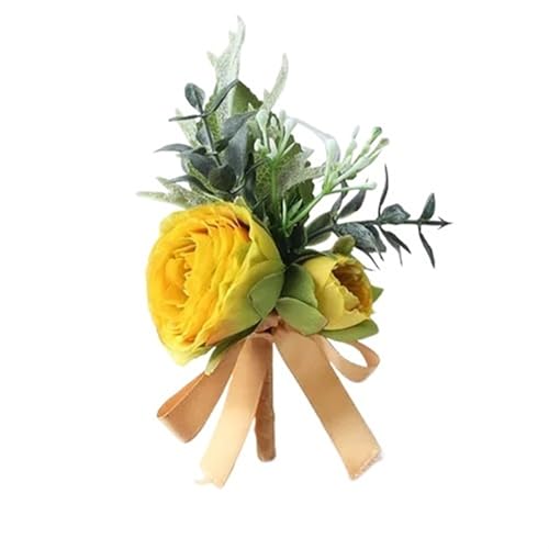 YGLEEULI Boutonnieres for Männer, Rosen, gelbe Seidenblumen, Ansteckblumen, Armband for Boutonnieres, Hochzeit, Hochzeitsbedarf für Tanzparty(Type 7 Boutonnieres) von YGLEEULI