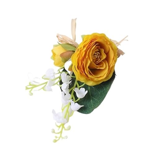 YGLEEULI Boutonnieres for Männer, Rosen, gelbe Seidenblumen, Ansteckblumen, Armband for Boutonnieres, Hochzeit, Hochzeitsbedarf für Tanzparty(Wrist Flower B) von YGLEEULI