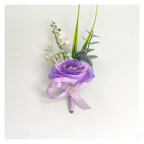 YGLEEULI Bräutigam Boutonniere Hochzeit Handgelenk Corsage Armbänder for Brautjungfern Rosa Rosen Künstliche Blumen Männer Knopfloch Party Zubehör für Tanzparty(Boutonniere 11) von YGLEEULI