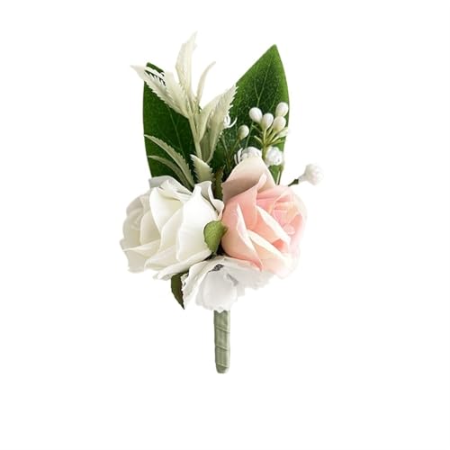 YGLEEULI Bräutigam Boutonniere Hochzeit Handgelenk Corsage Armbänder for Brautjungfern Rosa Rosen Künstliche Blumen Männer Knopfloch Party Zubehör für Tanzparty(Boutonniere 6) von YGLEEULI