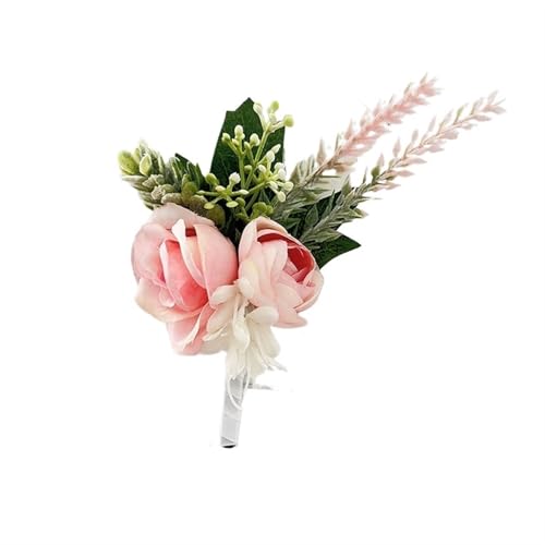 YGLEEULI Bräutigam Boutonniere Hochzeit Handgelenk Corsage Armbänder for Brautjungfern Rosa Rosen Künstliche Blumen Männer Knopfloch Party Zubehör für Tanzparty(Boutonniere 8) von YGLEEULI