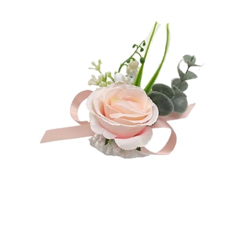 YGLEEULI Bräutigam Boutonniere Hochzeit Handgelenk Corsage Armbänder for Brautjungfern Rosa Rosen Künstliche Blumen Männer Knopfloch Party Zubehör für Tanzparty(Wrist Corsage 2) von YGLEEULI