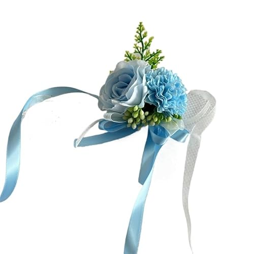 YGLEEULI Braut Handgelenk Corsage Hochzeit Brautjungfer Hand Blume Seide Künstliche Rose Band Armband Party Prom Dekorative für Tanzparty(Blue) von YGLEEULI