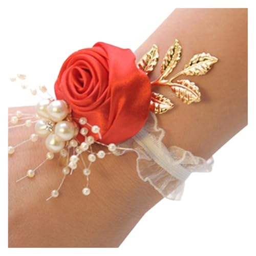 YGLEEULI Brautjungfer Handgelenk Blumen Hochzeit Prom Party Boutonniere Satin Rose Armband Stoff Hand Blumen Hochzeit Versorgung Zubehör für Tanzparty(13) von YGLEEULI