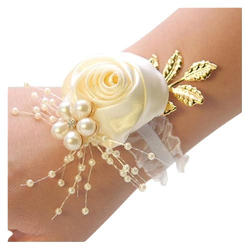 YGLEEULI Brautjungfer Handgelenk Blumen Hochzeit Prom Party Boutonniere Satin Rose Armband Stoff Hand Blumen Hochzeit Versorgung Zubehör für Tanzparty(2) von YGLEEULI