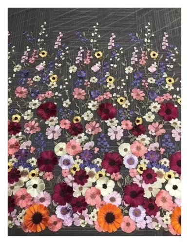 YGLEEULI Bunter Spitzenstoff mit 3D-Blumen, DIY-Hochzeitskleid, Breite 130 cm, Meterware(Color 9) von YGLEEULI