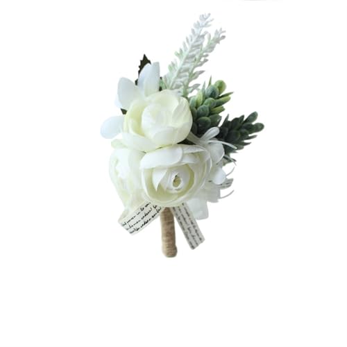 YGLEEULI Corsage for Männer, Hochzeit, rustikal, Boutonniere, weiß, Braut-Armkorsage, Brautjungfer, Bräutigam, Party, Treffen, persönliche Dekorationen für Tanzparty(Boutonniere A) von YGLEEULI