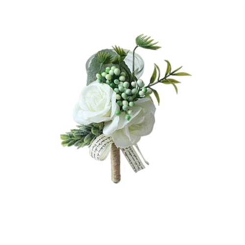 YGLEEULI Corsage for Männer, Hochzeit, rustikal, Boutonniere, weiß, Braut-Armkorsage, Brautjungfer, Bräutigam, Party, Treffen, persönliche Dekorationen für Tanzparty(Boutonniere D) von YGLEEULI