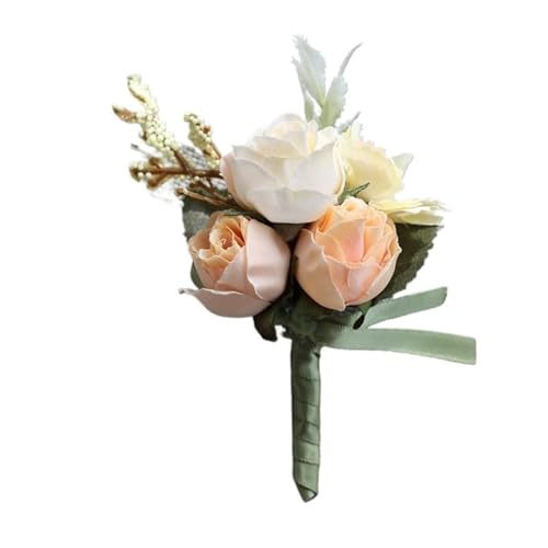 YGLEEULI Handgelenk Corsage Hochzeit Männer Boutonniere Armband Bräutigam Pins Brautjungfer Handgelenk Corsage Blume Seide Rote Rose Boutonniere für Tanzparty(D-Corsage) von YGLEEULI