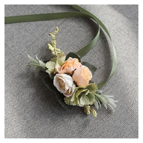 YGLEEULI Handgelenk Corsage Hochzeit Männer Boutonniere Armband Bräutigam Pins Brautjungfer Handgelenk Corsage Blume Seide Rote Rose Boutonniere für Tanzparty(D-Wrist Flower) von YGLEEULI