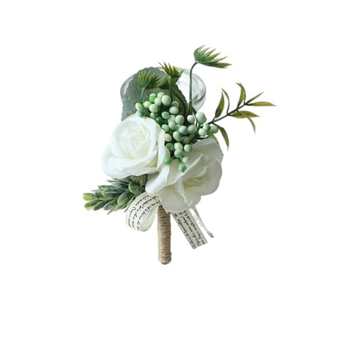 YGLEEULI Handgelenk Corsage Hochzeit Männer Boutonniere Mädchen Armband Bräutigam Pins Brautjungfer Handgelenk Corsage Blume Seide Rose Boutonniere für Tanzparty(Boutonniere White E) von YGLEEULI