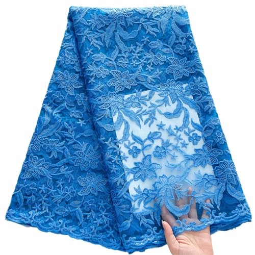 YGLEEULI Himmelblauer bestickter Tüll-Spitzenstoff | Gewellter Blumenrand for Brautkleider, Dekoration und Abendkleider(Color 1) von YGLEEULI