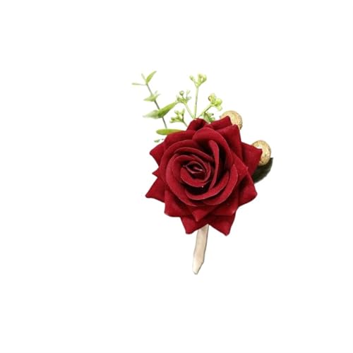 YGLEEULI Hochzeit Boutonniere Braut Brautjungfer Handgelenk Corsage Bräutigam Pins Handgelenk Corsage Blume Seide Rot Simulation Rose Boutonniere für Tanzparty(A) von YGLEEULI