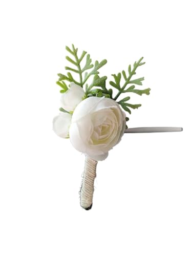 YGLEEULI Hochzeit Boutonniere Männer Zubehör Knopfloch Handgelenk Corsage Armband Braut weiße Rosen künstliche Blumen Tisch Prom Dekoration für Tanzparty(Boutonniere 3) von YGLEEULI
