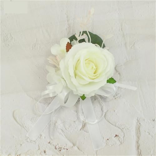YGLEEULI Hochzeit Boutonniere Seidenrosen Corsage Brautjungfer Armband Blumen Zeuge Mann Knopfloch Anzug Zubehör für Tanzparty(Wrist Flower-B) von YGLEEULI