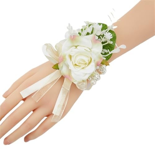 YGLEEULI Hochzeit Boutonniere Seidenrosen Corsage Brautjungfer Armband Blumen Zeuge Mann Knopfloch Anzug Zubehör für Tanzparty(Wrist Flower-D) von YGLEEULI