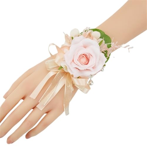 YGLEEULI Hochzeit Boutonniere Seidenrosen Corsage Brautjungfer Armband Blumen Zeuge Mann Knopfloch Anzug Zubehör für Tanzparty(Wrist Flower-E) von YGLEEULI