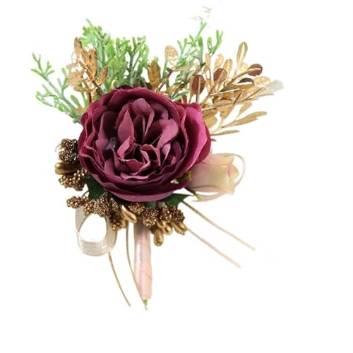 YGLEEULI Künstliche Blumen Hochzeit Bräutigam Boutonniere Corsage Armband Brautjungfer Seidenblumen Brosche Ehe liefert für Tanzparty(Wrist Flower 06-01) von YGLEEULI