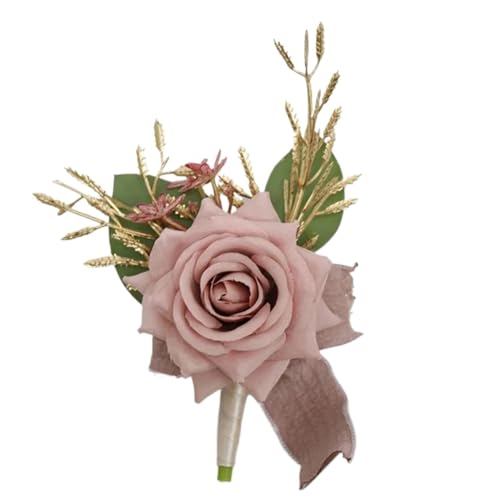 YGLEEULI Künstliche Boutonnieres for Herrenanzüge, Handgelenk-Anstecker, Brautjungfern, Hochzeit, Rosenblumen, Hochzeitsaccessoires, Rosa für Tanzparty(Pink Boutonniere) von YGLEEULI