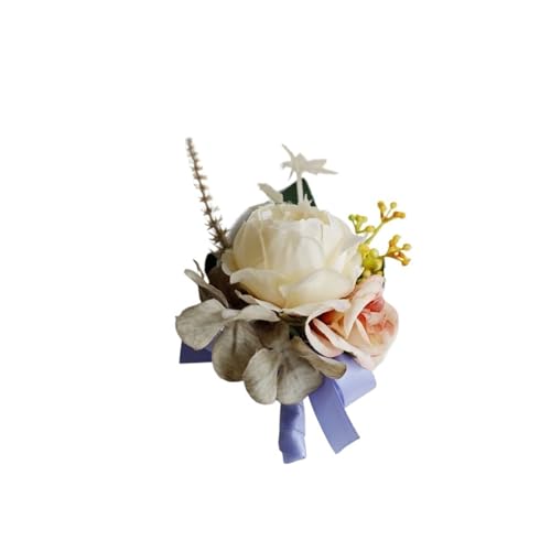 YGLEEULI Künstliche Seide Rose Blumen Bräutigam Boutonniere Frauen Mann Pin Anzug Corsage Hochzeit Handgelenk Blume Party Decor für Tanzparty(C-Corsage) von YGLEEULI