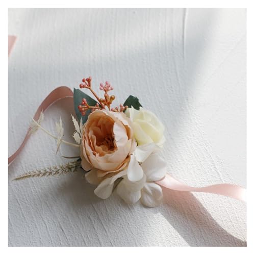 YGLEEULI Künstliche Seide Rose Blumen Bräutigam Boutonniere Frauen Mann Pin Anzug Corsage Hochzeit Handgelenk Blume Party Decor für Tanzparty(J-Wrist Flower) von YGLEEULI