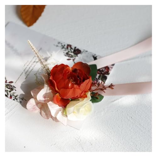 YGLEEULI Künstliche Seide Rose Blumen Bräutigam Boutonniere Frauen Mann Pin Anzug Corsage Hochzeit Handgelenk Blume Party Decor für Tanzparty(L-Wrist Flower) von YGLEEULI