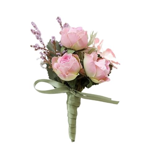 YGLEEULI Künstliche Seide Rose Blumen Bräutigam Boutonniere Mann Pin Anzug Corsage Braut Knopfloch Hochzeit Handgelenk Blume Party Dekor für Tanzparty(C-Corsage) von YGLEEULI